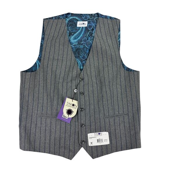 Tayion Mens Classic Fit Pinstripe Suit Vest Gray Blue L - Picture 1 of 4